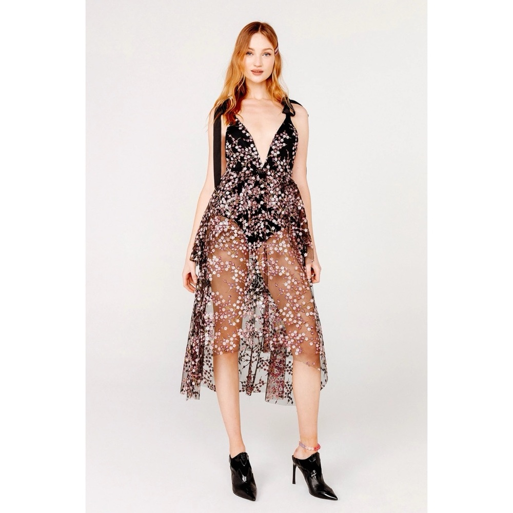 Rare NWT For Love and Lemons Beaded Gibson Cherry Blossom Floral Sheers Dress S - Picture 10 of 16